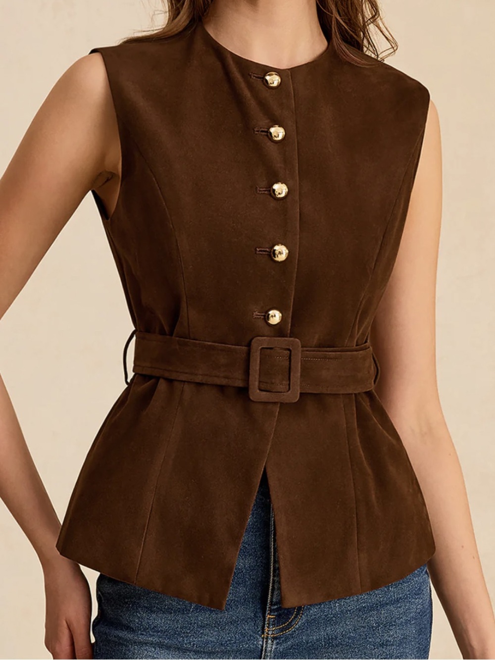 COMMENSE Suede Effect Vest with Belt - Picture 2 of 9